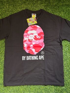 Bape Black T-Shirt with Pink & Red Camo Ape Head